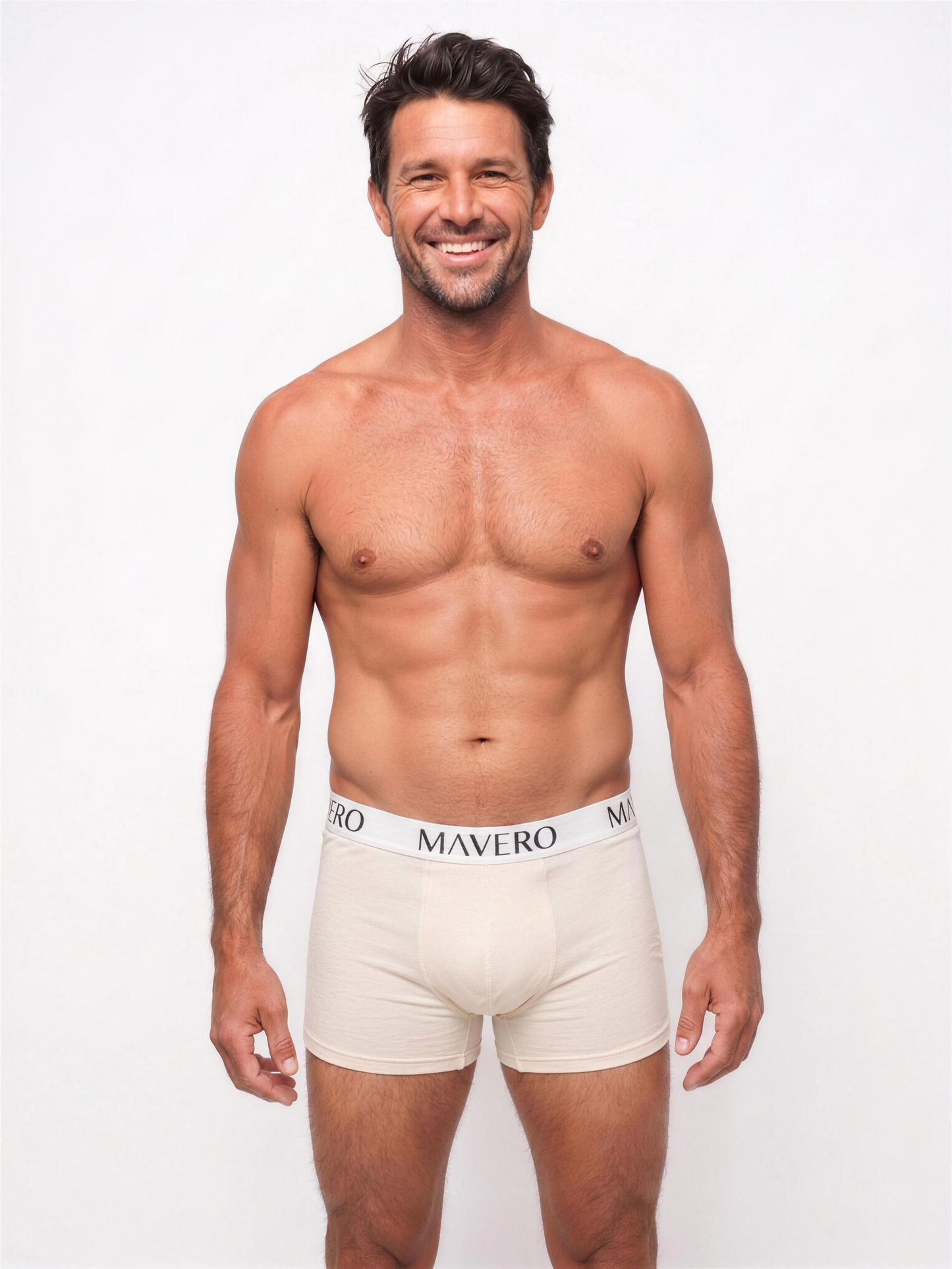 Mavero V2 bamboo boxers cream on model